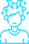 illustration with a person with symbols around their head representing a migraine